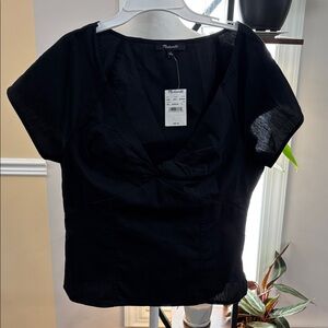 Madewell Black twist front poplin Top size 2